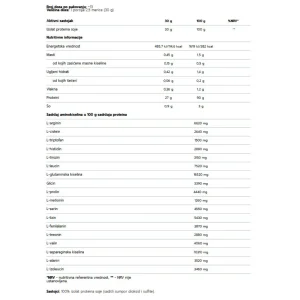 Deklaracija nutritivne vrednosti za OstroVit Soy Protein Isolate 390g