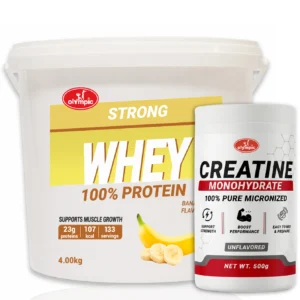 Olympic Strong 100% Whey protein Banana 4kg + Olympic Creatine Monohydrate 500g – PAKET UŠTEDE