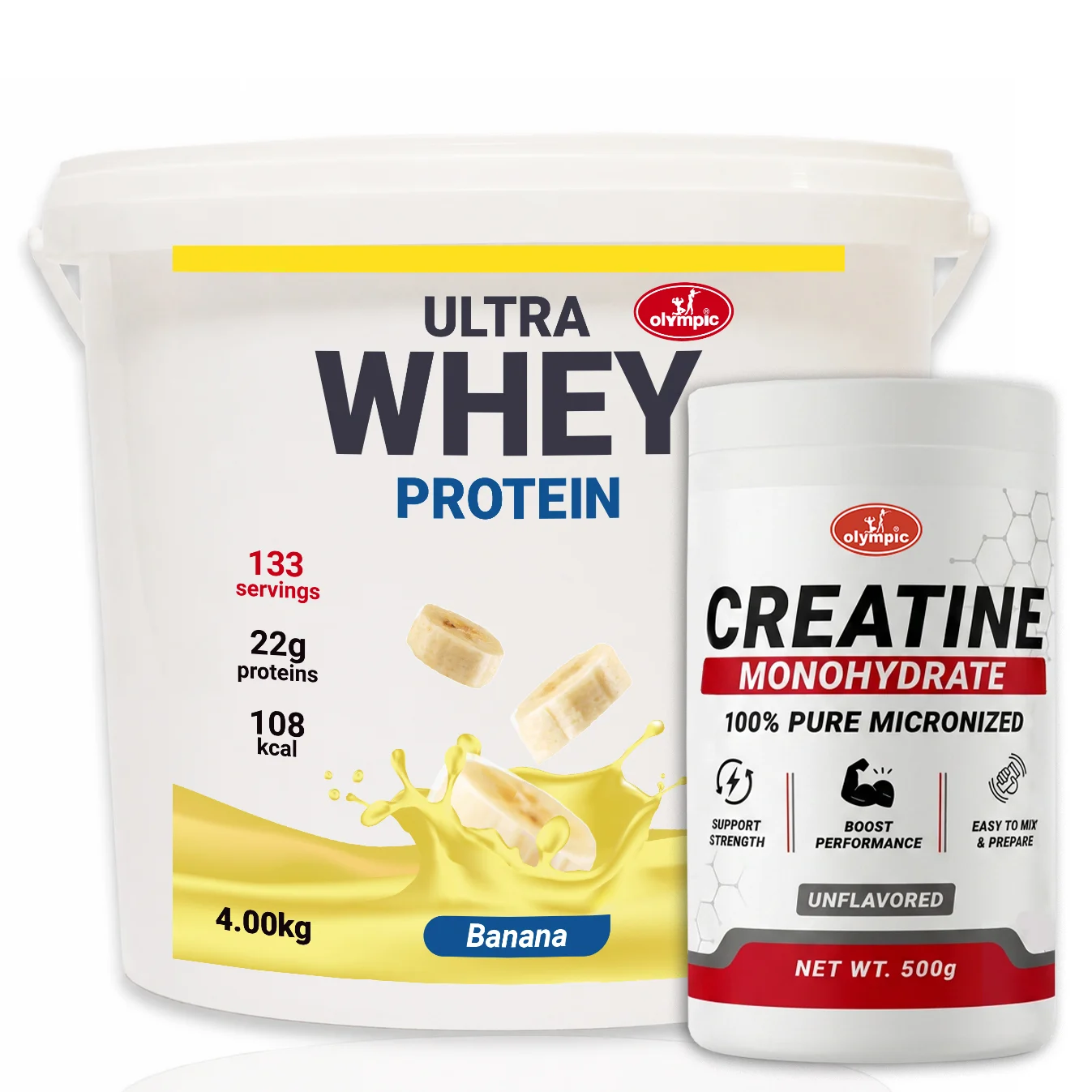 Olympic Ultra Whey protein Banana 4kg + Olympic Creatine Monohydrate 500g – PAKET UŠTEDE