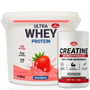 Olympic Strong 100% Whey protein Jagoda 4kg + Olympic Creatine Monohydrate 500g – PAKET UŠTEDE