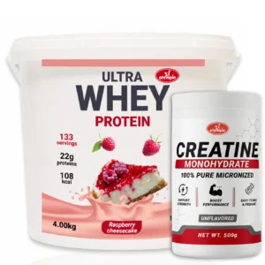 Olympic Strong 100% Whey protein Malina Čiz-kejk 4kg + Olympic Creatine Monohydrate 500g – PAKET UŠTEDE