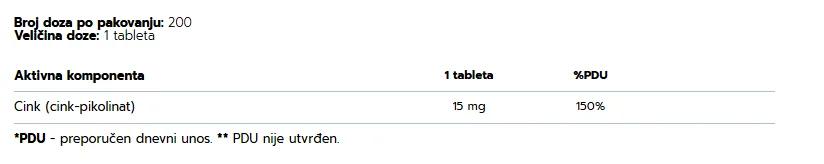 OstroVit Zinc Picolinate Professional Vitamins Line 200 tableta - Slika 2