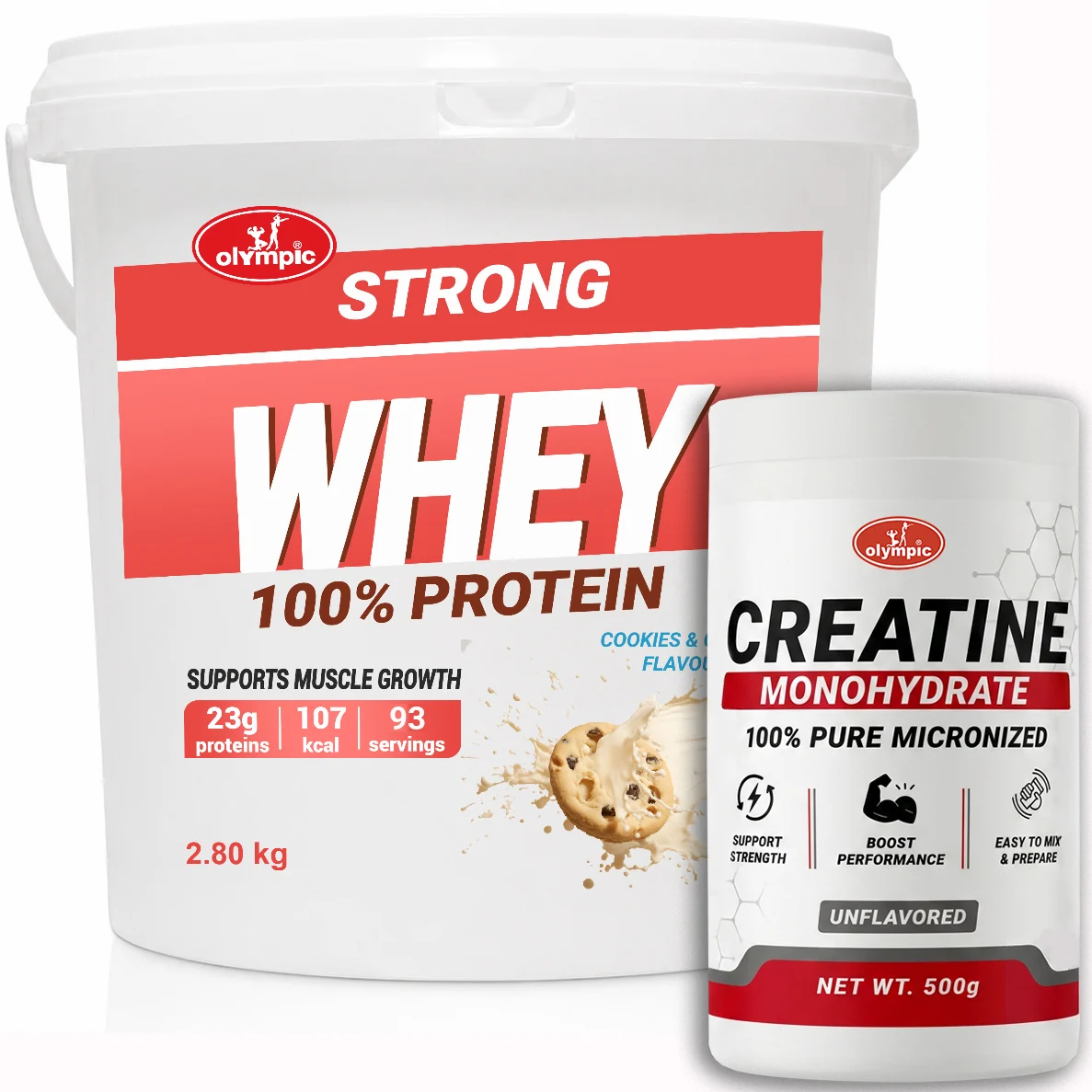 Olympic Strong Whey Cookies & Cream 2,8kg + Olympic Creatine Monohydrate 500g – PAKET UŠTEDE