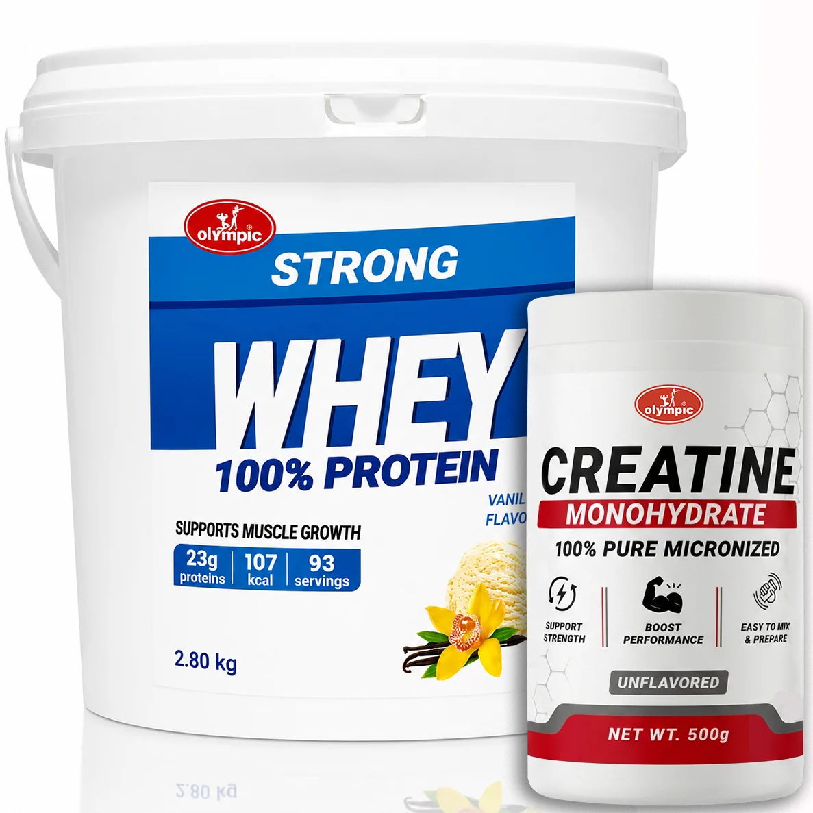Olympic Strong Whey Vanila 2,8kg + Olympic Creatine Monohydrate 500g – PAKET UŠTEDE